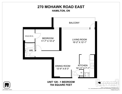 Floor plan for 1 bed, 1 bath, 700 sqft